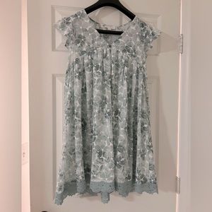Moon River - By The River Floral Short Sleeve Dress in Light Green Size Medium